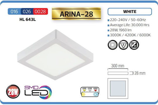 Panou LED Pătrat Arine-28 Lumină Rece 28W 30x30cm 1960 Lm Panou LED Pătrat Arine-28 Lumină Rece 28W 30x30cm 1960 Lm