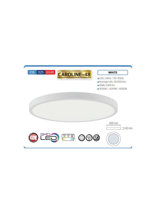 Panou LED Rotund Caroline-48 Lumină Naturală 48W Diametru 60cm 3360 Lm