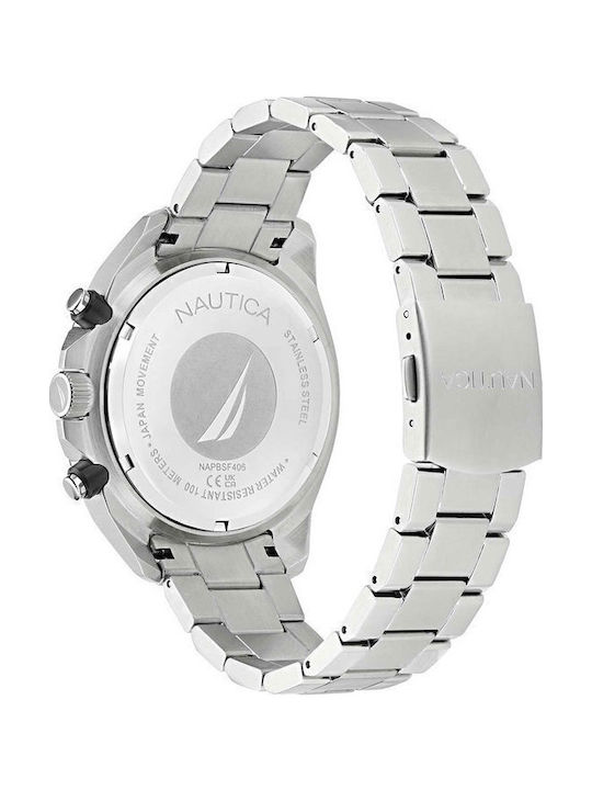 Nautica Ανδρικό Ρολόι 46mm Χρονογράφος Μπαταρίας με Ασημί Μεταλλικό Μπρασελέ