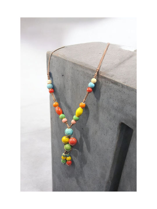 Ceramic Multicolored Beaded Necklace Bohemian Style