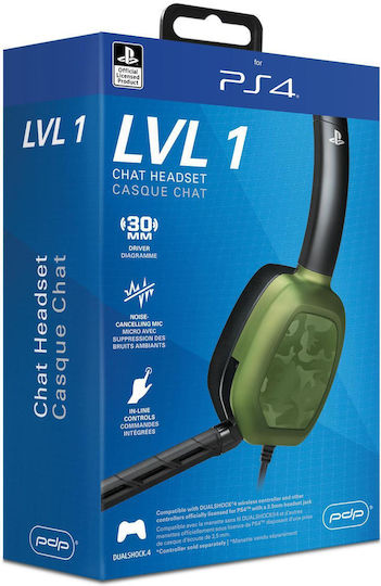 PDP LVL 1 Auf dem Ohr Gaming-Headset mit Verbindung 3,5mm New Green Camo für PS4