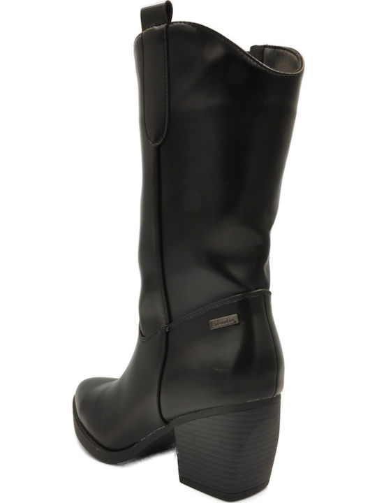 Synthetic Leather Medium Heel Cowboy Boots Black