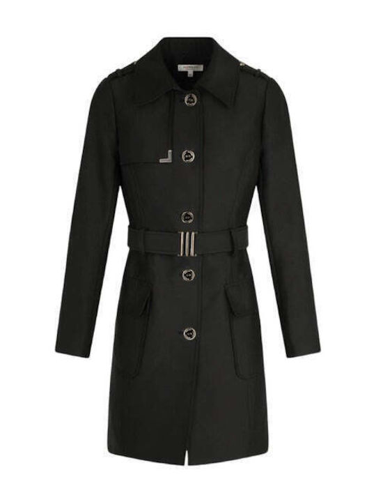 Morgan Women's Long Coat with Buttons Black