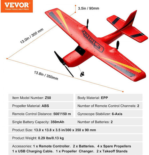 Vevor Remote Controlled Airplane Red