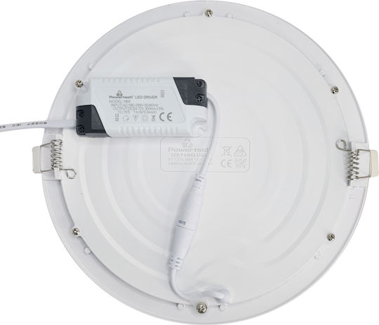Powertech Στρογγυλό Χωνευτό LED Panel 18W με Φυσικό Λευκό Φως 4000K 22εκ.