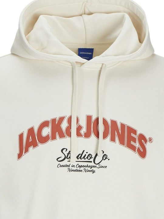 Jack & Jones Men's Sweatshirt with Hood and Pockets Antique White