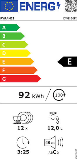 Vollintegrierter Geschirrspüler für 12 Gedecke B59.8xH82cm DWE 60FI