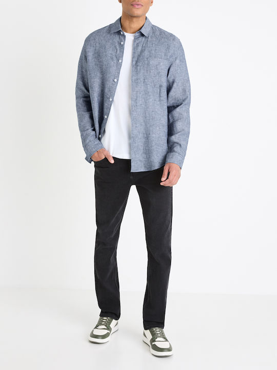 Celio Daflix Chambray Herrenhemd Langärmelig Leinen Chambray