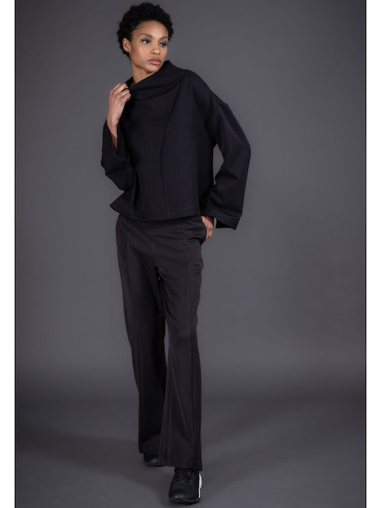 Damen Stoff Hose Schlag Schwarz