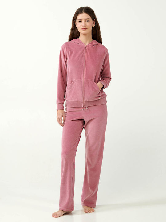 Vamp Winter Damen Pyjama-Set Baumwolle Ροζ Pink Nectar