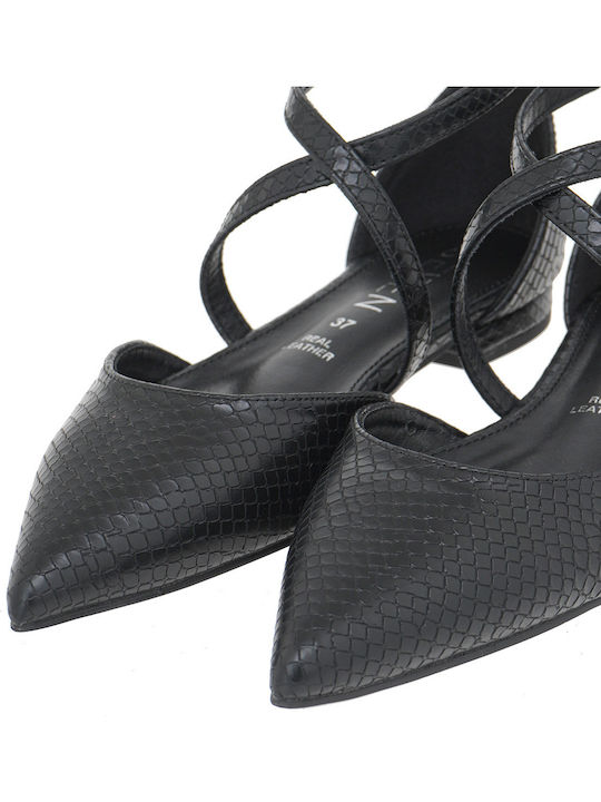 Synthetic Leather Black Low Heels Animal Print