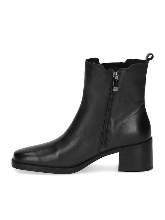 Caprice Leather Women's Ankle Boots with Medium Heel Black