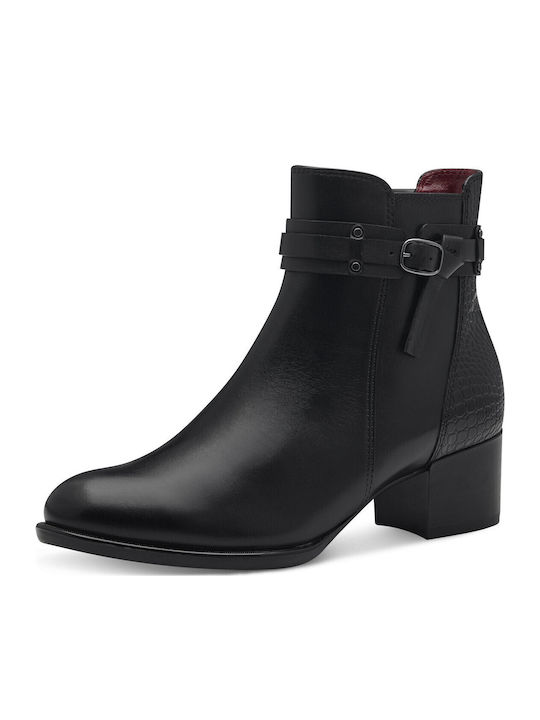 Leather Women's Ankle Boots with Medium Heel Black