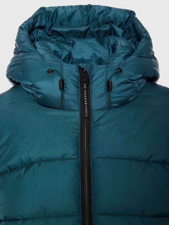 Women's Short Puffer Jacket for Winter with Hood Green