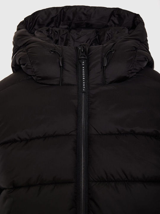 Women's Short Puffer Jacket for Winter with Hood Black