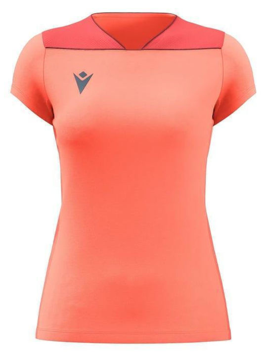Women's Athletic Blouse Short Sleeve with V Neckline Neon Coral, Anthracite