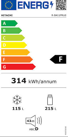 Hitachi Ψυγειοκαταψύκτης 330lt Total NoFrost Υ190xΠ59.5xΒ65εκ. Inox R-B411PRU0 PSV