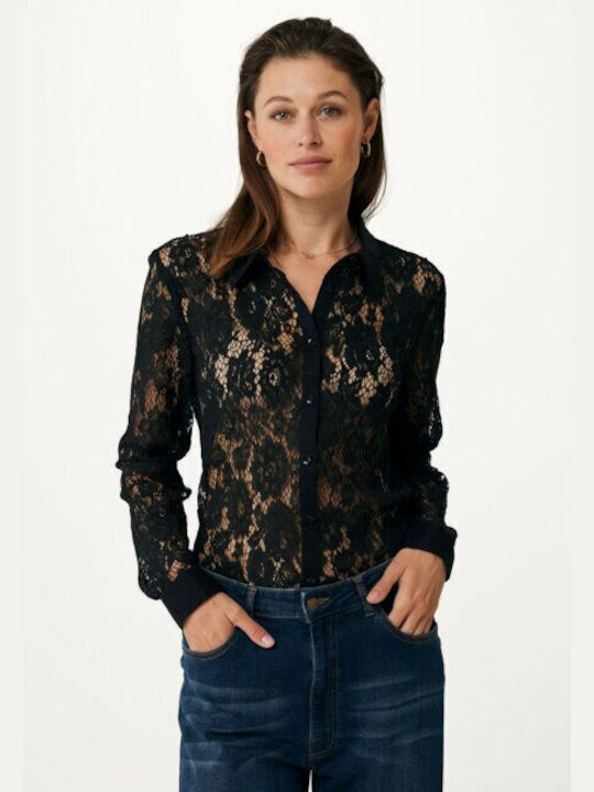 Mexx Women's Blouse Cotton Long Sleeve Deep Black