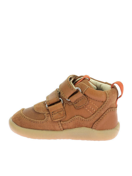 Leather Kids Boots with Velcro Brown