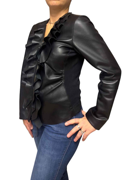 MARKOS LEATHER Women's Short Lifestyle Leather Jacket for Winter Black