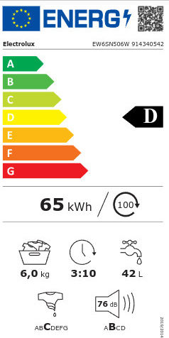 Electrolux Πλυντήριο Ρούχων 6kg 1000 Στροφών EW6SN506W