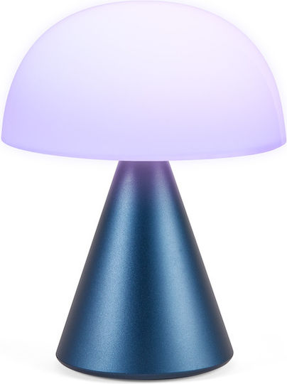 Lexon Metall Tischlampe LED mit Weiß Schirm und Blau Basis