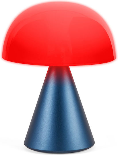 Lexon Metall Tischlampe LED mit Weiß Schirm und Blau Basis