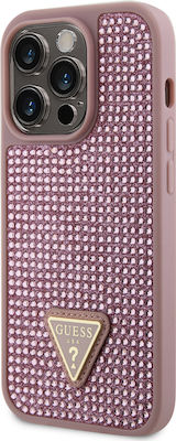 Guess Rhinestones Triangle Metallic Back Cover Pink (iPhone 15 Pro)