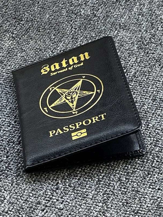Black Passport Satan Servant of God Logo Pentacle Symbol ID & Passport Cover