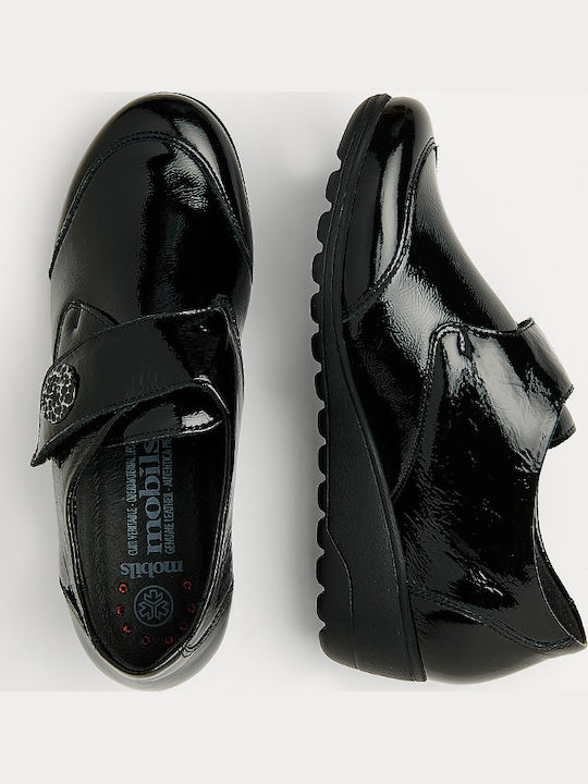 Lackleder Damen Mokassins in Schwarz Farbe