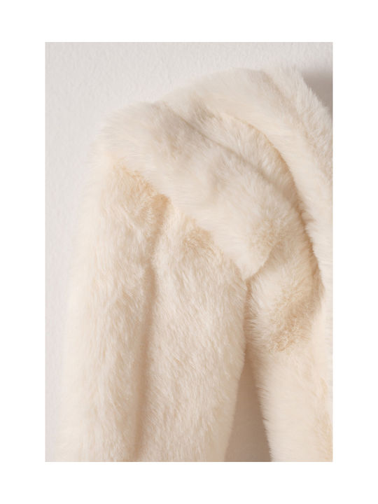 Evita Kids Fur Coat with Hood ecru