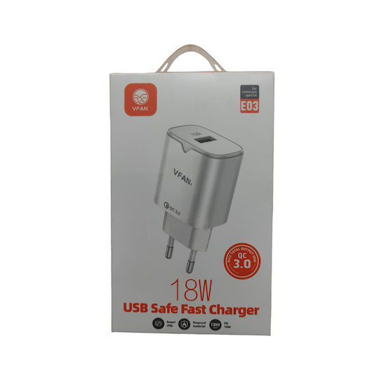 Vipfan Φορτιστής Χωρίς Καλώδιο με Θύρα USB-A 18W Λευκός (Vfan E03)