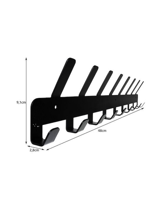 Iso Trade Metal Wall Hanger 17 Hooks Black 48x2.8x9.1cm