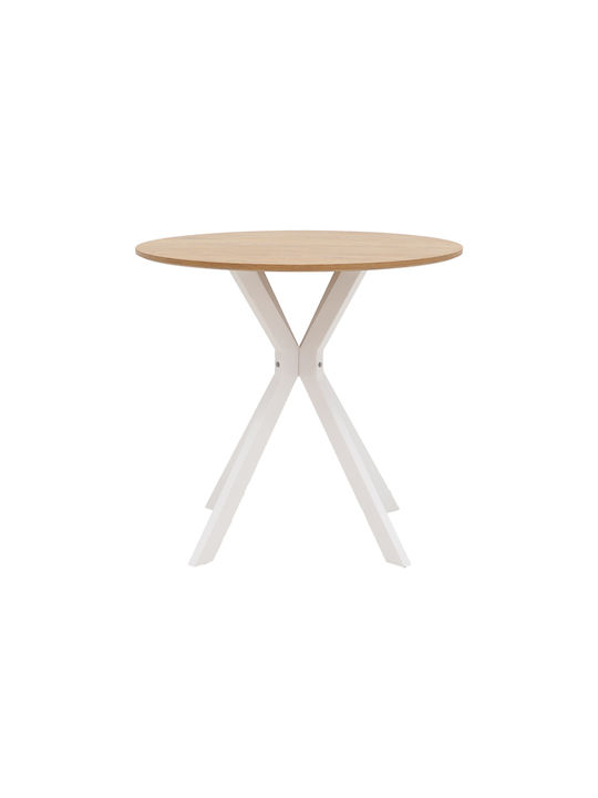 Xuson Round Table Dining Room Wooden with Metal Frame Natural, White 80x80x75cm