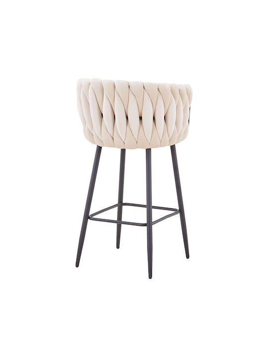 Stool Bar with Backrest Metallic Vivian Beige Velvet 57x50x100cm