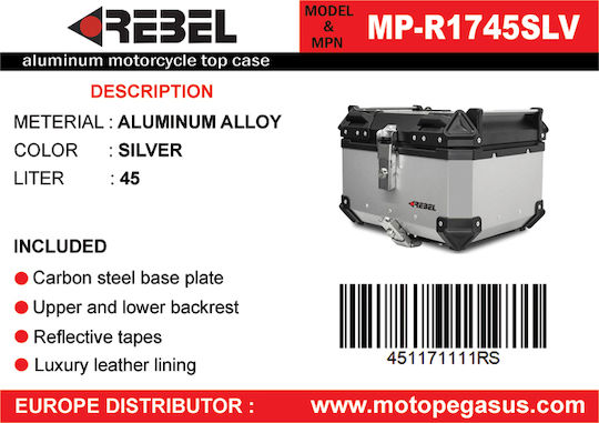 Rebel Motorrad-Topcase 45Es Silber