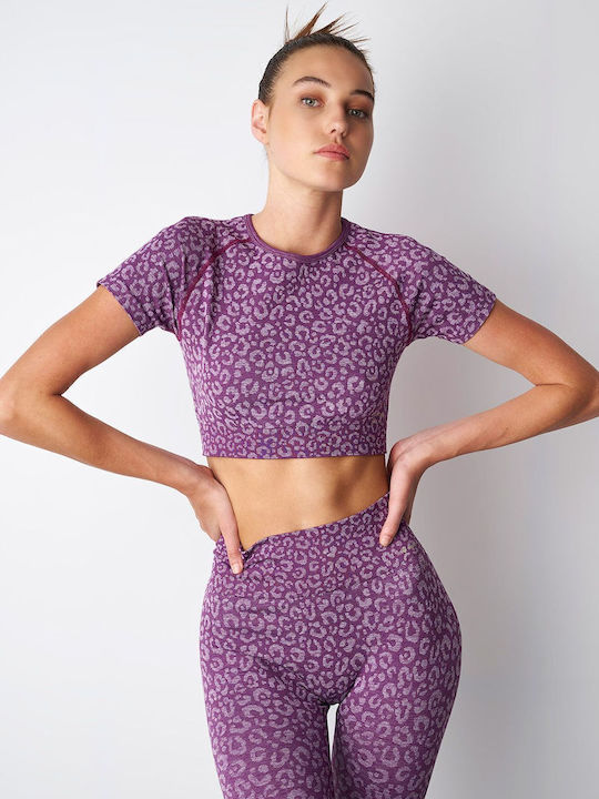 SugarFree Damen Sportliches Crop Top Kurzarm Purple