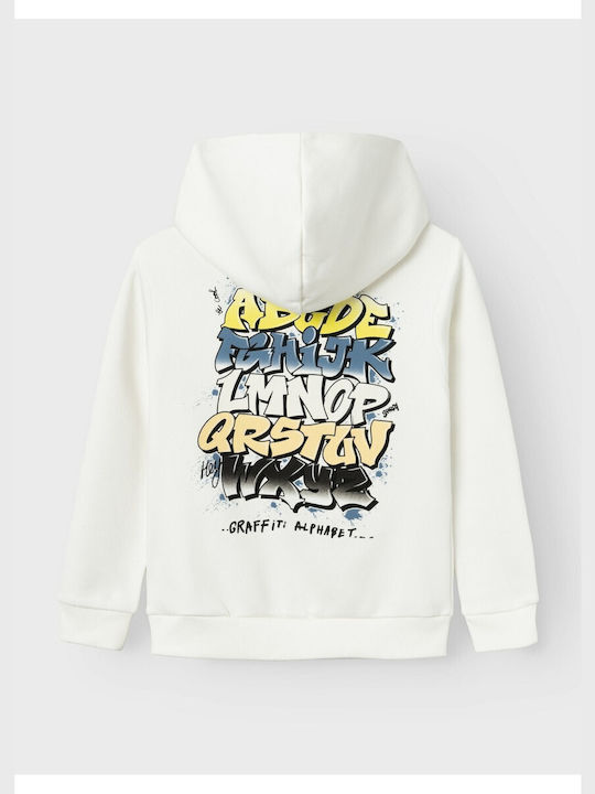 Brand Kids Sweatshirt with Hood and Pocket White