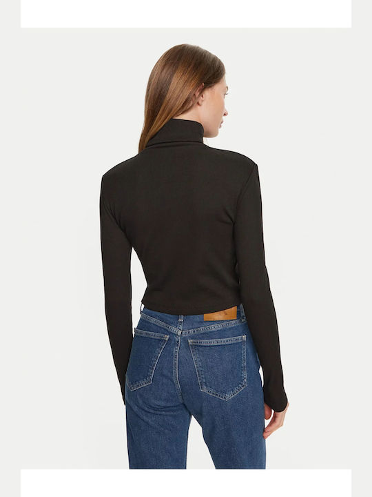 Calvin Klein Women's Blouse Cotton Long Sleeve Turtleneck Black