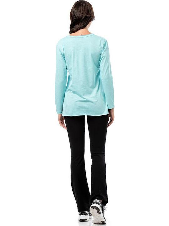 Women's Athletic Blouse Long Sleeve with V Neckline Light Blue