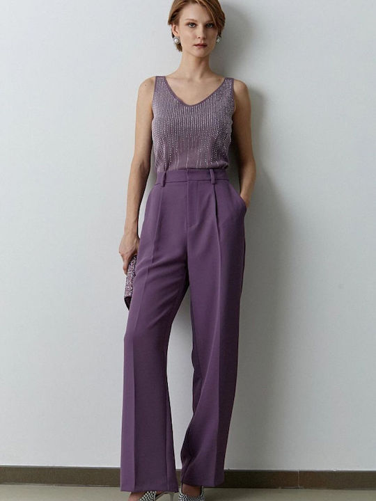 Women's Blouse Sleeveless with V Neckline Amethyst Purple