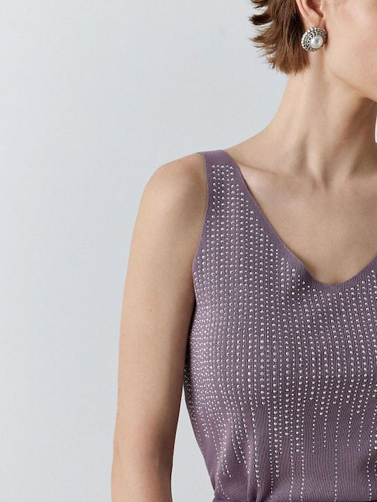 Women's Blouse Sleeveless with V Neckline Amethyst Purple