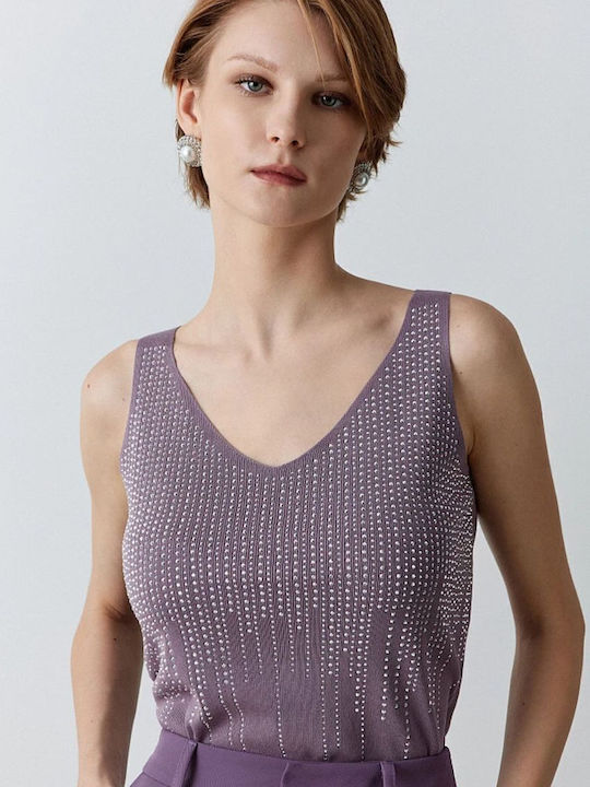 Women's Blouse Sleeveless with V Neckline Amethyst Purple