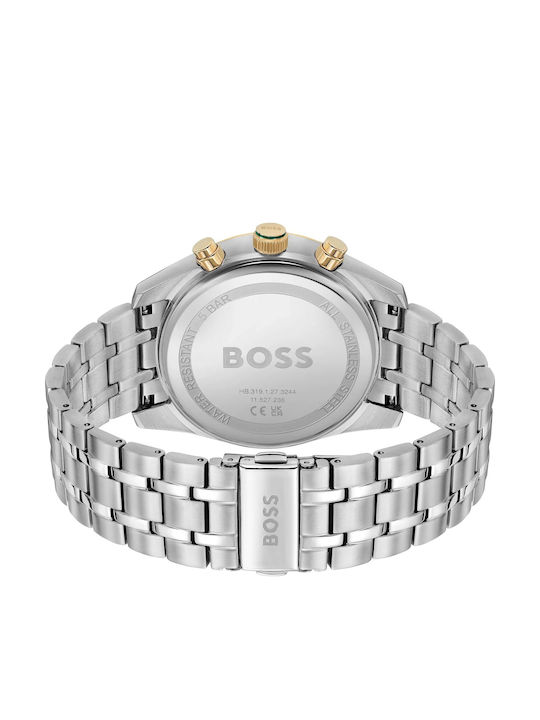 Boss Skytraveller Ανδρικό Ρολόι 44mm Χρονογράφος Μπαταρίας με Ασημί Μεταλλικό Μπρασελέ