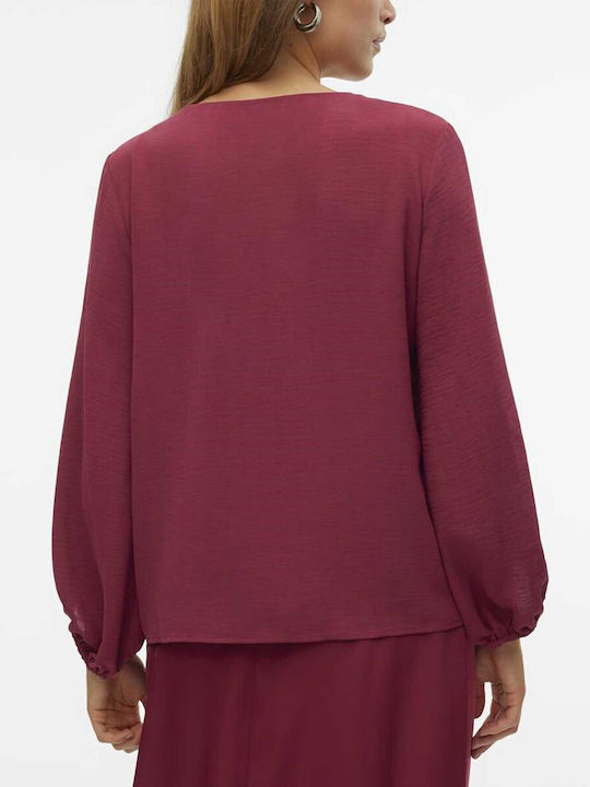 Vero Moda Women's Blouse with V Neckline Red