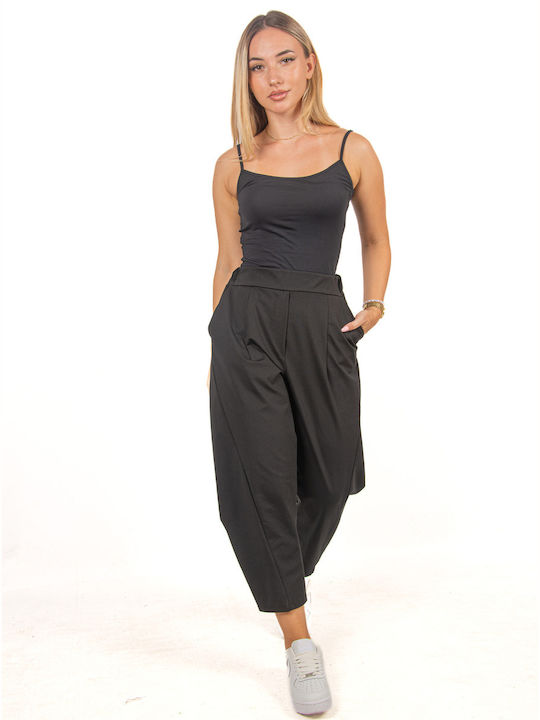 Ellen Damen Stoff Hose in Karotten Passform Black