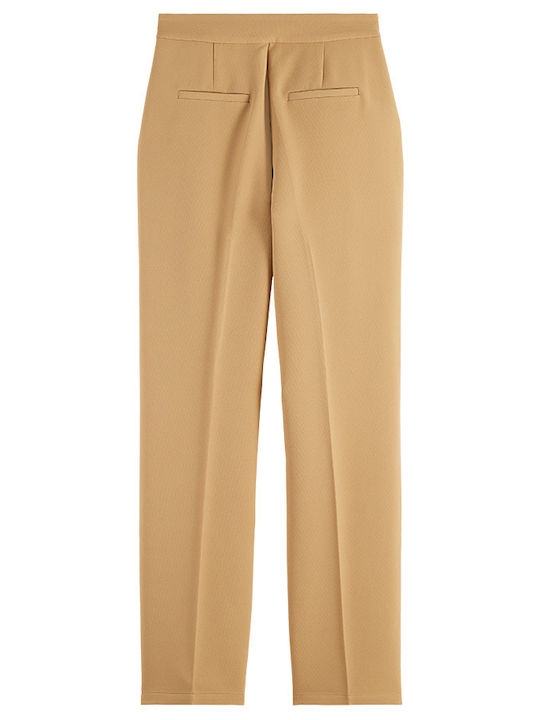 Scotch & Soda Women's High-waisted Crepe Trousers in Loose Fit Beige