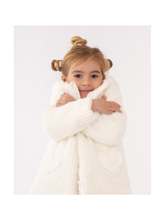 Agatha Ruiz De La Prada Kids Fur Coat with Hood Off White