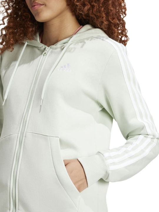 Essentials 3-Stripes Women's Sweatshirt Jacket Hooded Linen Green