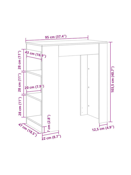 Vidaxl Bar Table Oak Rails 95x47x103.5cm Processed Wood 1 Piece Brown